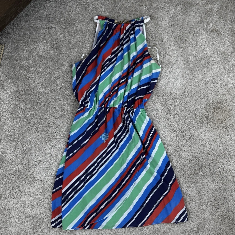 Lilly Pulitzer Kennett Overboard Stripe Braided Chain Halter Dress Silk Size L